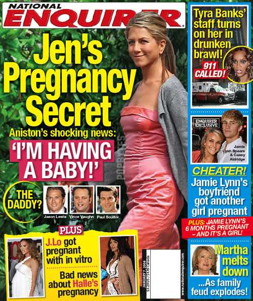 jennifer aniston pregnant national enquirer cover
