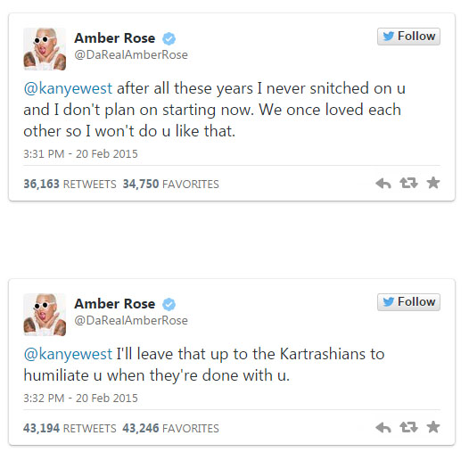 amber rose tweets to kanye 2