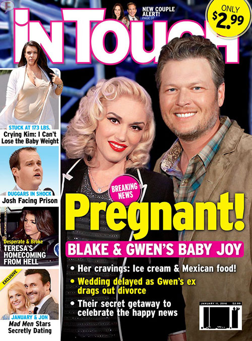 gwen stefani pregnant with blake shelton babys in touch cover