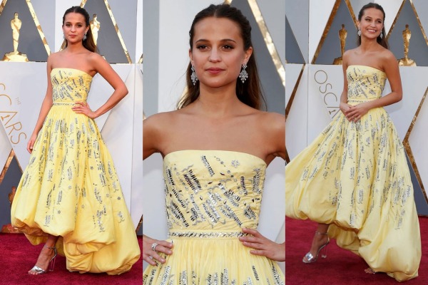 alicia vikander red carpet oscars 2016