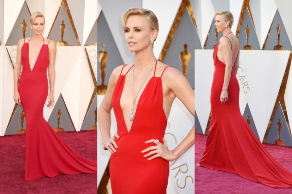 charlize theron red carpet oscars 2016