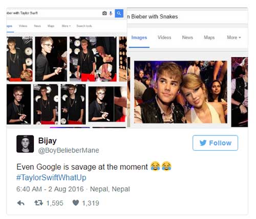 tweet google biebs snakes wins