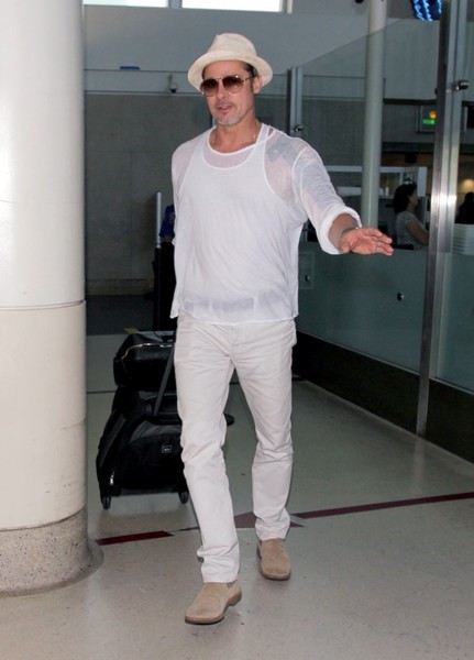 Brad Pitt Arrives Flight LAX