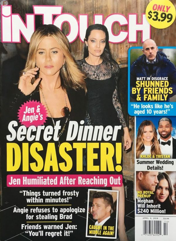 Jennifer Aniston Angelina Jolie Secret Dinner InTouch