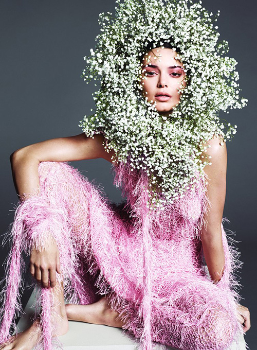 Kendall wearing Rodarte Rebel Rebel headpiece vogue