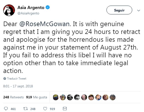 asia argento tweet rose macgowan