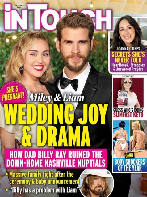 miley cyrus liam hemsworth wedding joy drama intouch