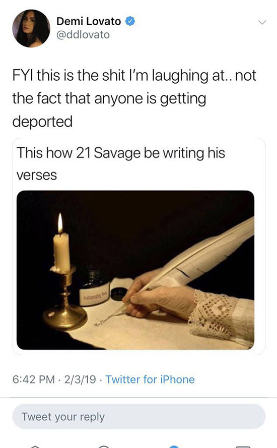 demi tweet 21 savage