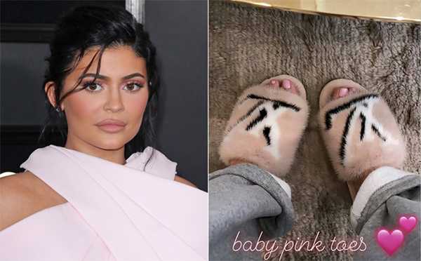 kylie jenner pantuflas de piel de mink