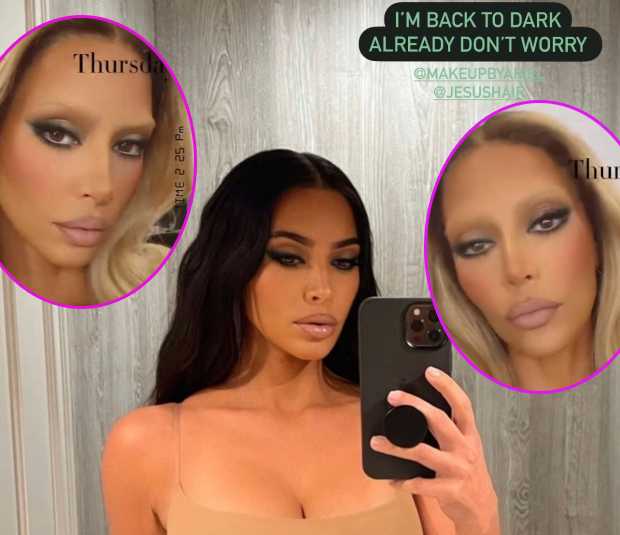 Kim Kardashian rubia sin cejas FUG!