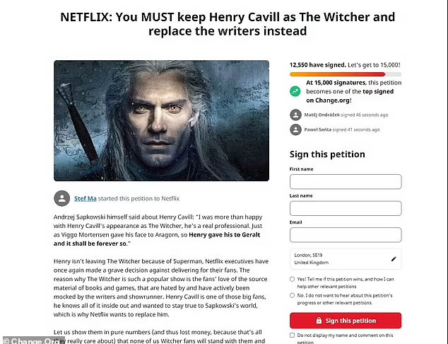 peticion the witcher vuelva henry cavill