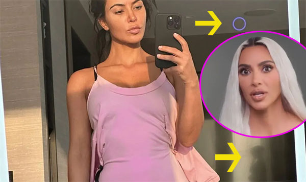 Kim Kardashian freaking out después de ver que sale un fantasma en una selfie