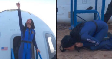 Katy Perry besa la tierra tras llegar de su viaje interestelar