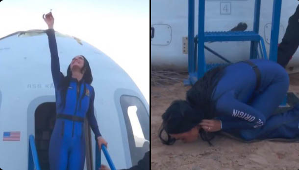 Katy Perry besa la tierra tras llegar de su viaje interestelar