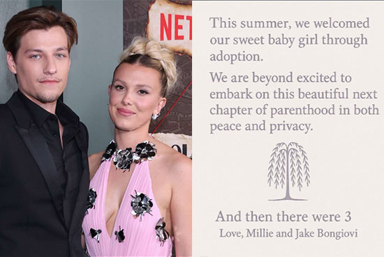 Millie Bobby Brown anunció que ya es madre de una bebita